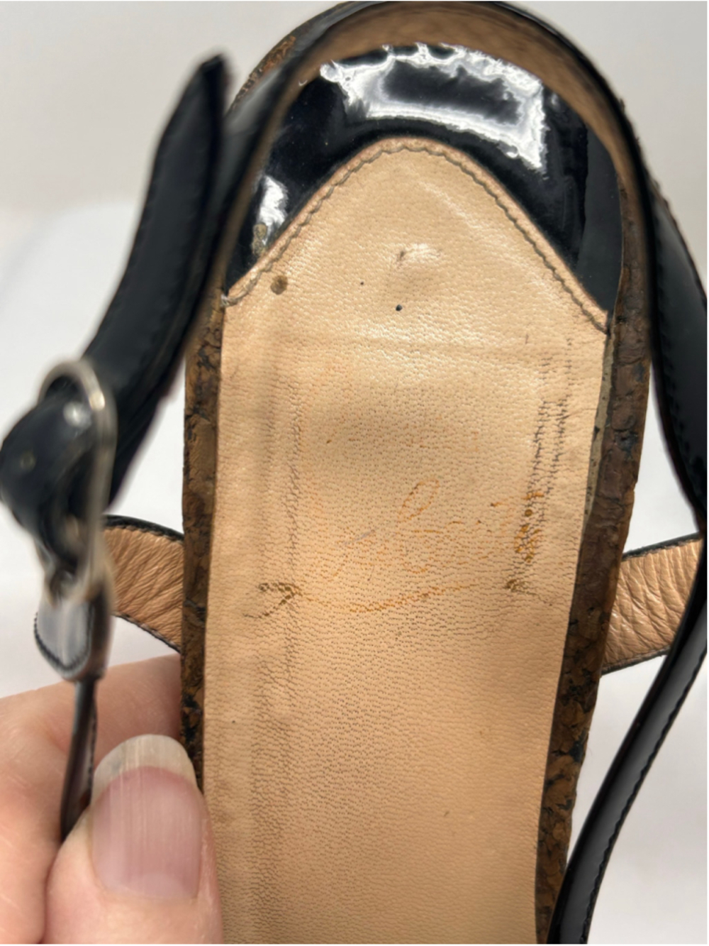 Christian Louboutin Activa Cork Platform Slingback Heels Black Patent 36.5 - Picture 6 of 9